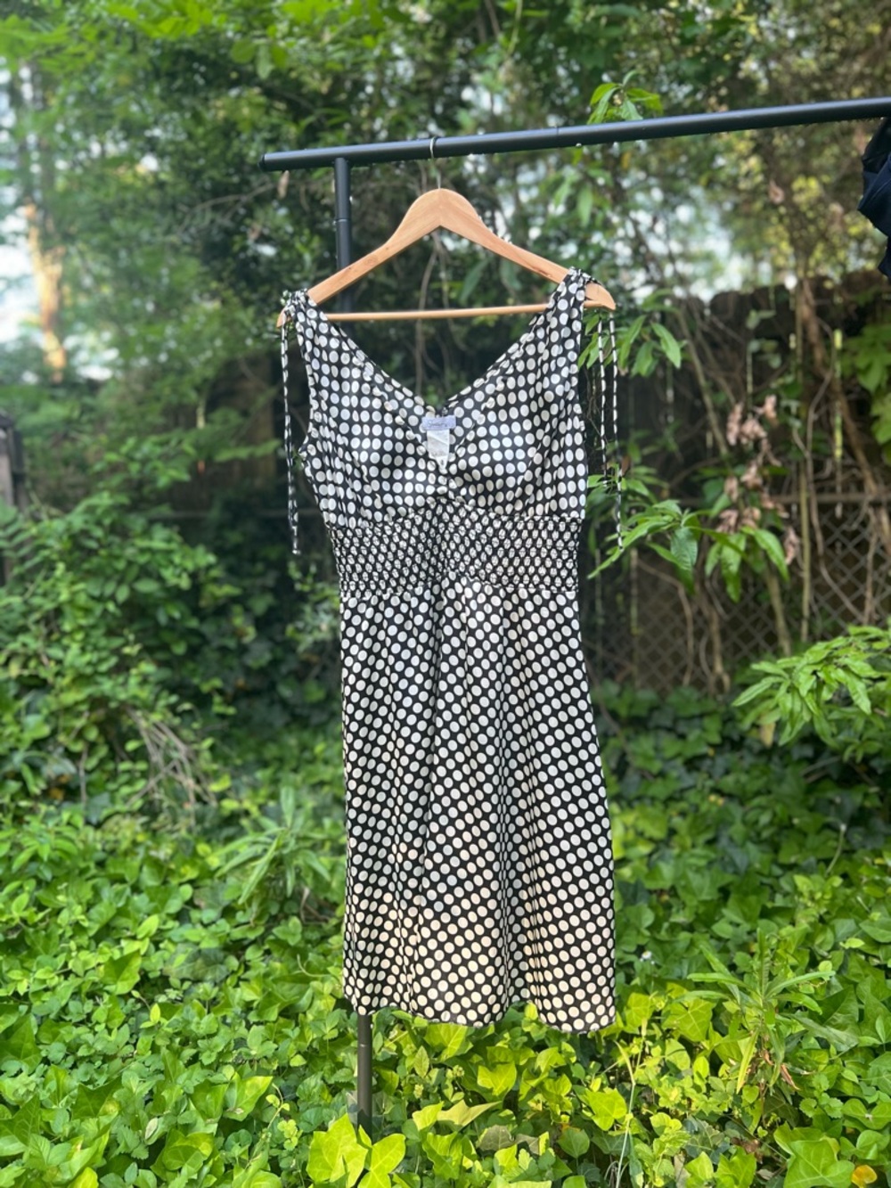 Black & White Polka Dot V-Neck Women's Dress